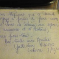 Extrait de mon Journal 2003-2005. Message d'Yvette Levy inscrit sur mon journal le 4 avril 2004 dans l'avion entre Cracovie et Paris lors de mon premier projet avec mes élèves du lycée Françoise Cabrini de Noisy-le-Grand (93).